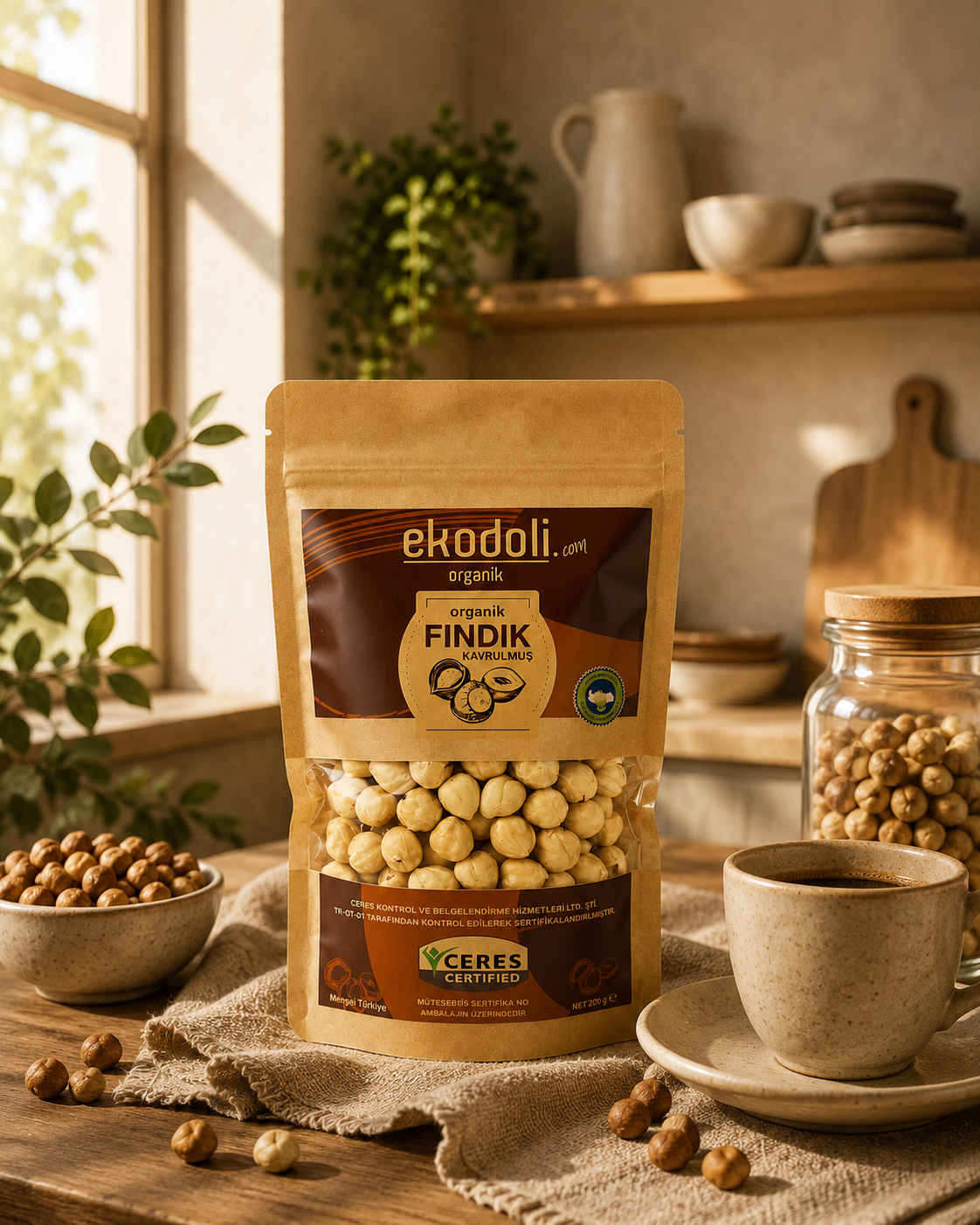 Tatlı ve granola tariflerine uygun organik iç fındık.
