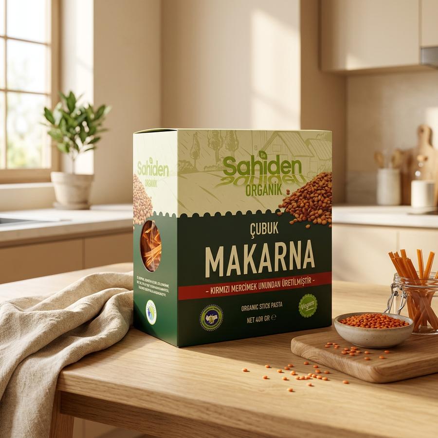 Kırmızı mercimek unundan organik çubuk makarna