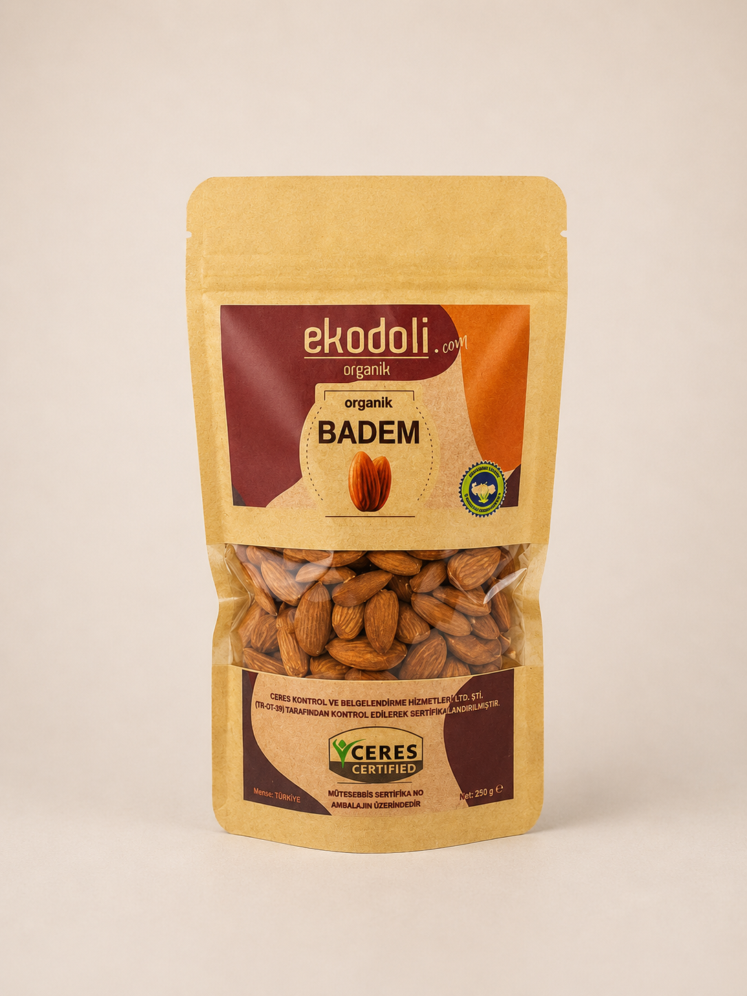 Organik badem açılıp kapanabilir paket