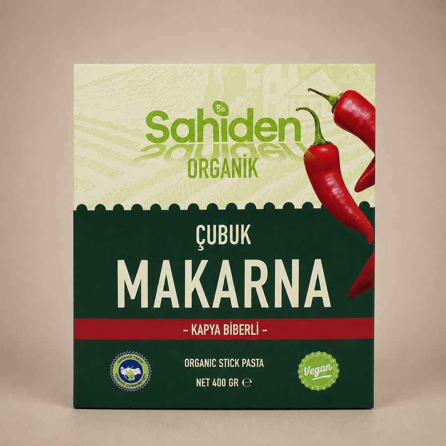 Kapya biberli organik çubuk makarna paketi