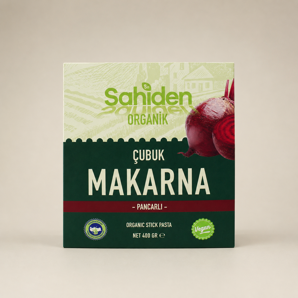 Pancarlı organik çubuk makarna paketi