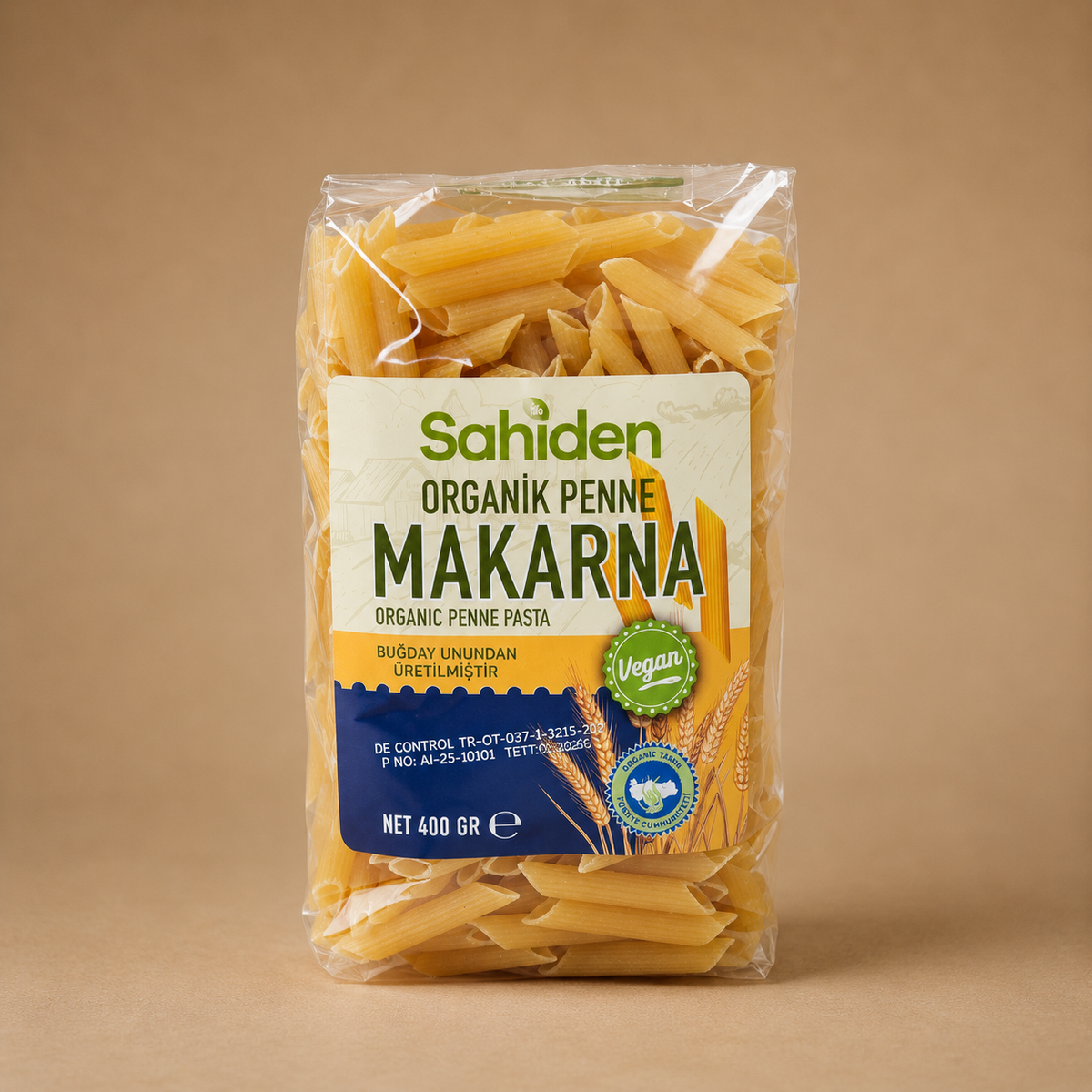 Vegan organik sade penne makarna