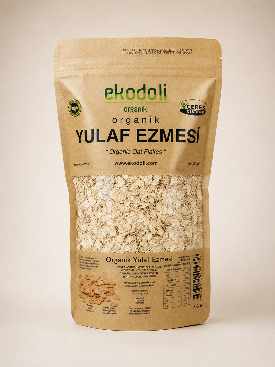 Organik sertifikalı yulaf ezmesi 460 gram ürün ambalajı