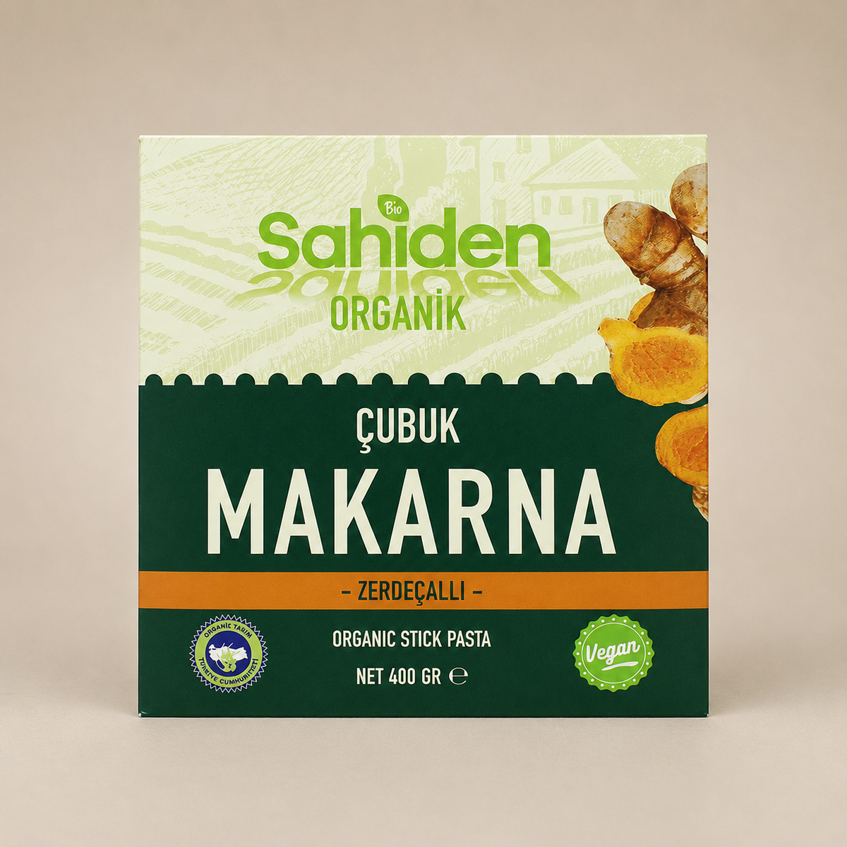 Vegan organik zerdeçallı çubuk makarna
