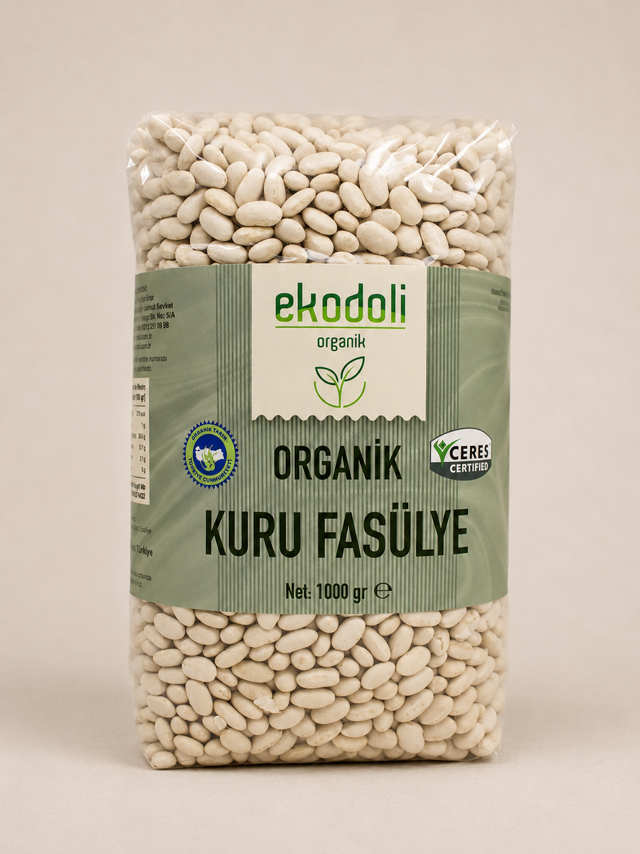 Organik sertifikalı kuru fasulye taneleri
