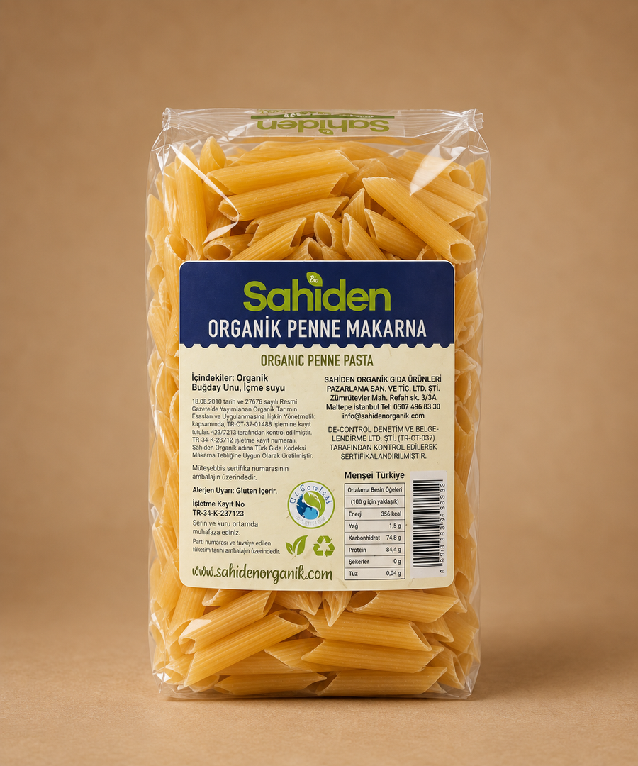 Sade içerikli vegan organik penne makarna